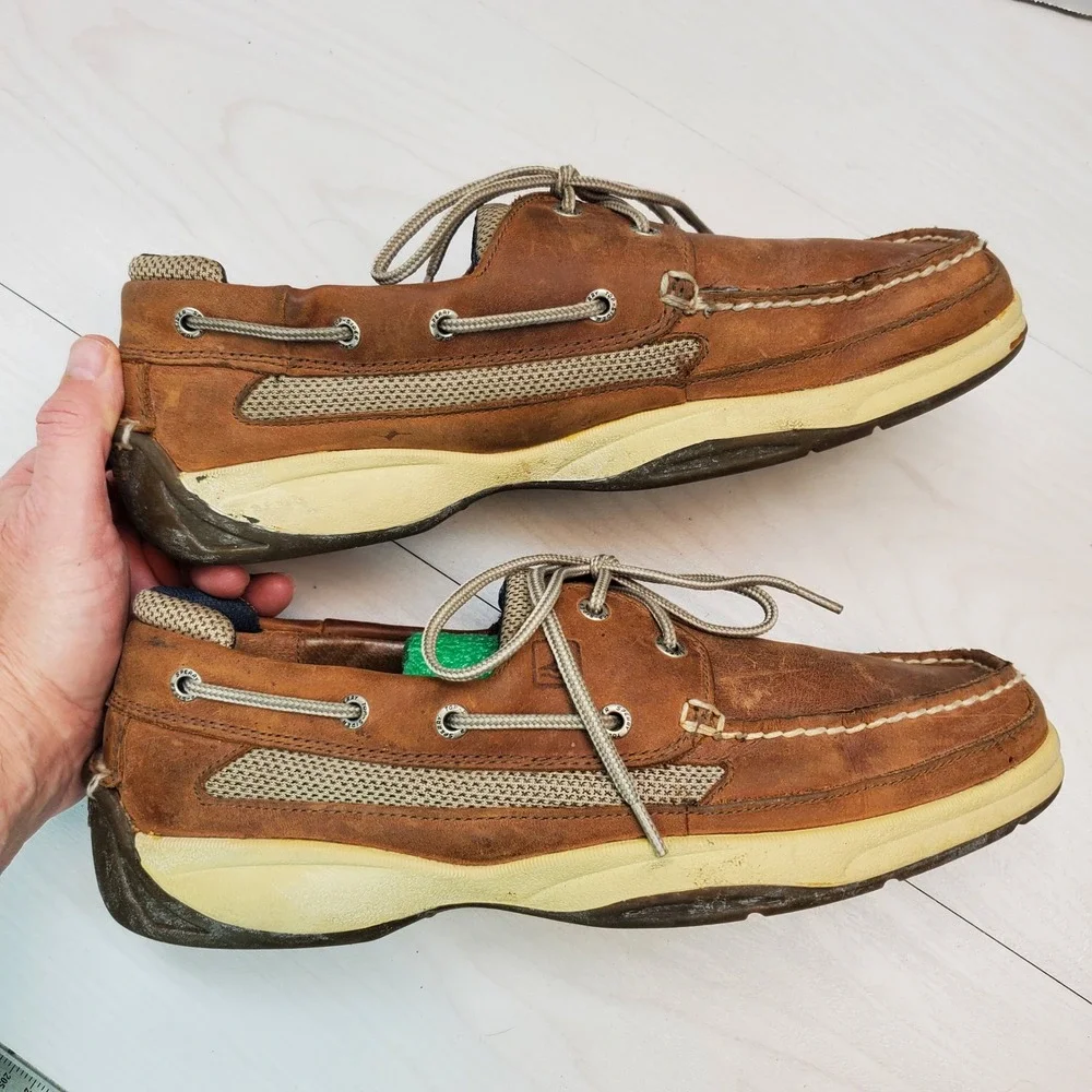 Sperry Top-Sider Billfish Mens 11.5 M Tan Brown Leather Mesh Boat Shoes Coastal